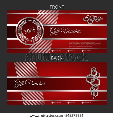 Silver and red gift voucher template eps 10 vector