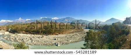 Soft image Panorama Annapurna moutain range view at Kathmandu,Nepal