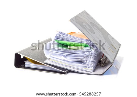 file folder with documents and documents. retention of contracts. isolated white - copy space
