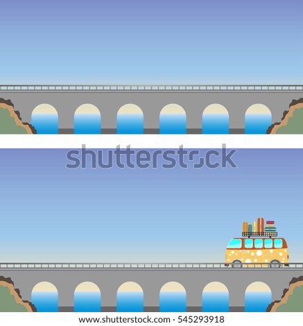 Bridge and road with Nature sky Landscape Background Vector Illustration