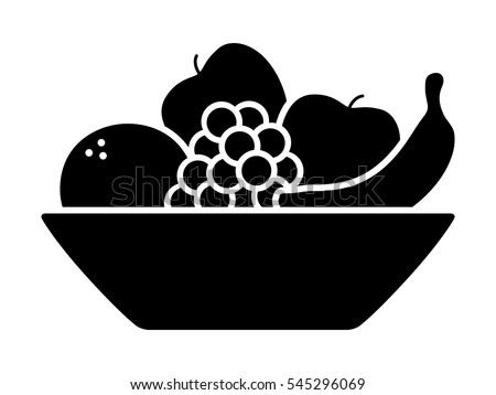 Bowl of fruit / fruits with orange, banana, grapes and apples flat vector icon for apps and websites