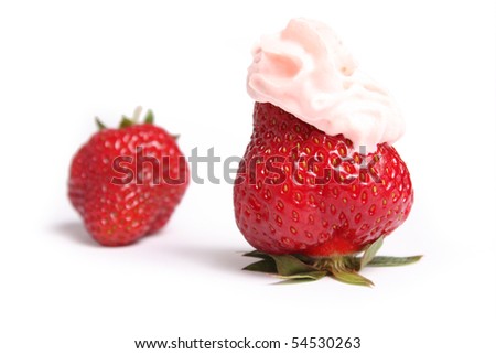 Juicy ripe red strawberry in cream Royalty-Free Stock Photo #54530263