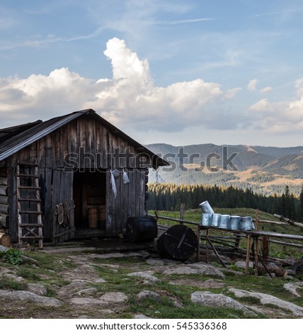 Wooden shepherds' shed in the Ukrainian Carpathians.