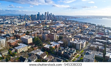 Seattle, Wa USA Cityscape Aerial Panoramic View Royalty-Free Stock Photo #545338333