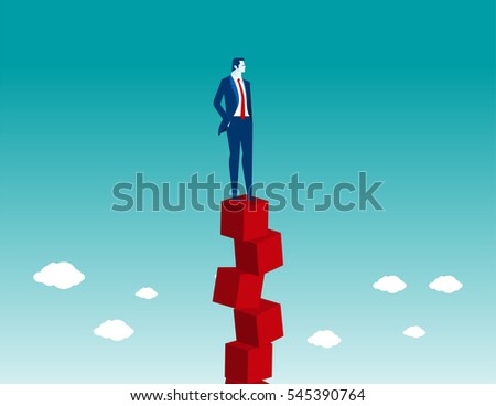 Businessman balancing on red box. Concept business illustration. Vector flat