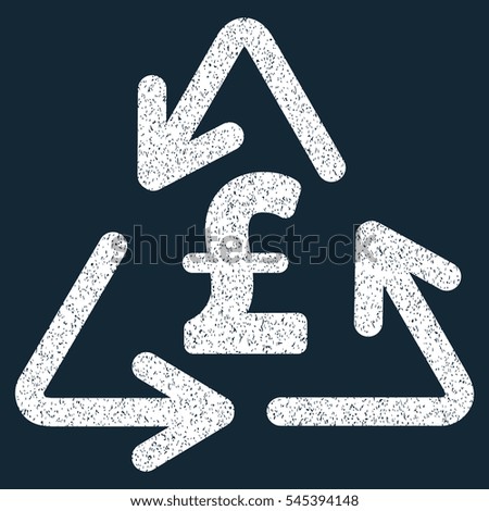 Recycling Pound Cost grainy textured icon for overlay watermark stamps. Flat symbol with unclean texture. Dotted vector white ink rubber seal stamp with grunge design on a dark blue background.