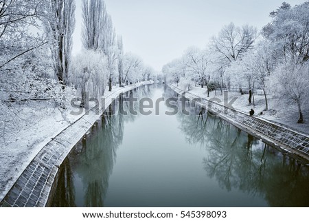 Small river in winter in Timsioara, Romania