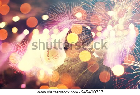 New Year fireworks, Happy New Year card
