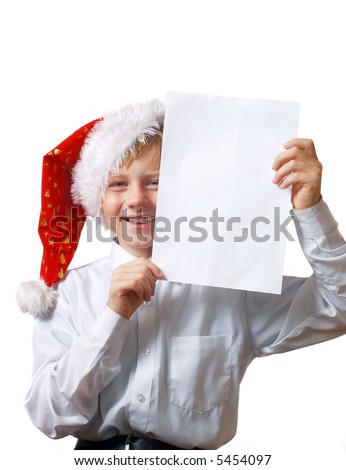 boy in red hat with white paper