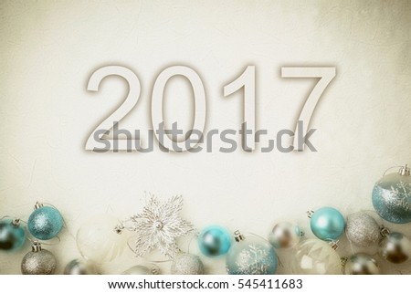 2017 and christmas decorations on mulberry paper texture for new year background