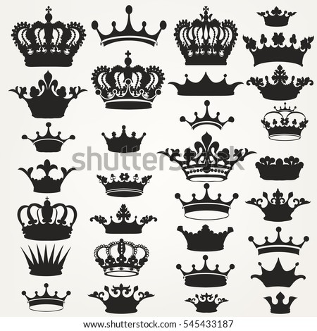Big collection of vector crown silhouettes in vintage style Royalty-Free Stock Photo #545433187