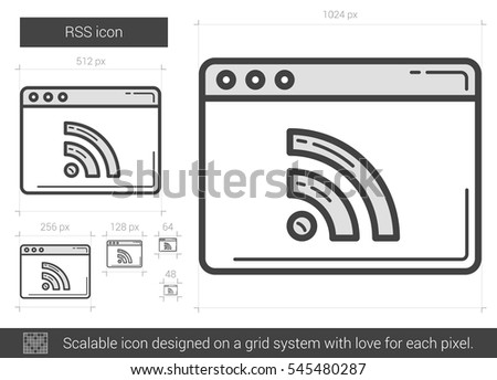 RSS vector line icon isolated on white background. RSS line icon for infographic, website or app. Scalable icon designed on a grid system.