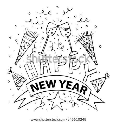 Happy new year in doodle style.