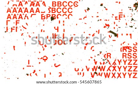 Random Red Letters Scratched and Scattered on White Background
