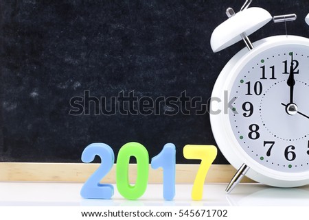 new year 2017, white bells hour Background blackboard