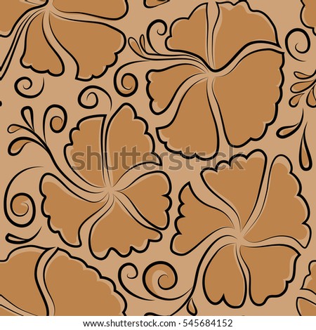 Vector hibiscus flower background. Pretty beige floral print. Motley seamless pattern.