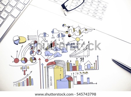 Color business strategy sketch on white background