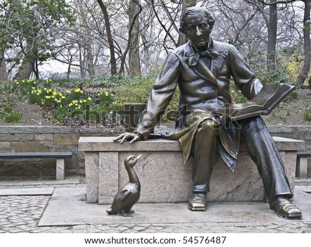 sculpture of Hans Christian Andersen in the Central Park, NYC Royalty-Free Stock Photo #54576487