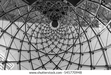 Whirl architecture rooftop in black and white Royalty-Free Stock Photo #545770948