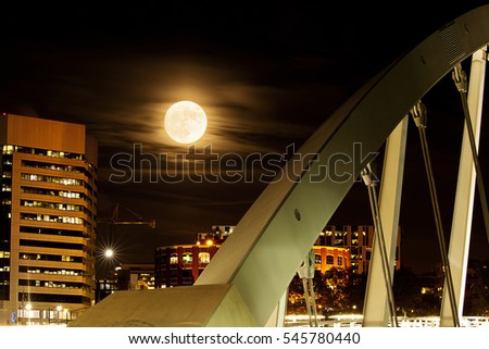 The super moon in Columbus, Ohio with the Main Street Bridge in the foreground
