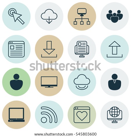 Set Of 16 Internet Icons. Includes Virtual Storage, Save Data, Human And Other Symbols. Beautiful Design Elements.