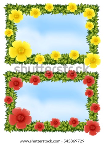 Two flower frames with sky background illustration
