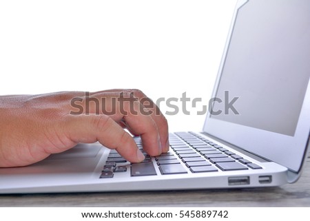 Hand on keyboard, information, connection, communication, and technology concept