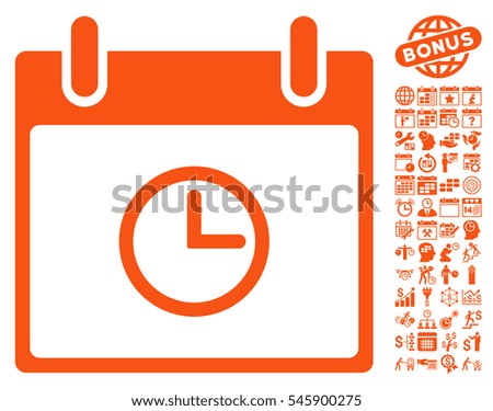 Time Calendar Day icon with bonus calendar and time management clip art. Vector illustration style is flat iconic symbols, orange, white background.