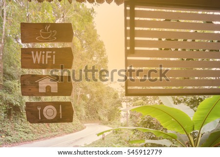Signs in the property,Somewhere in Asia,warm tone.