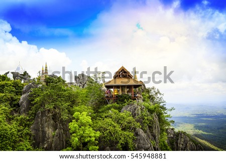 Pagoda at Thai temple in  the mountain