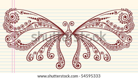Doodle Henna Sketch Groovy Butterfly Vector Illustration