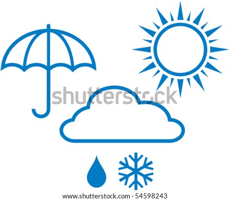 Weather report icons - sunny, cloudy, rainy weather. Vector illustration