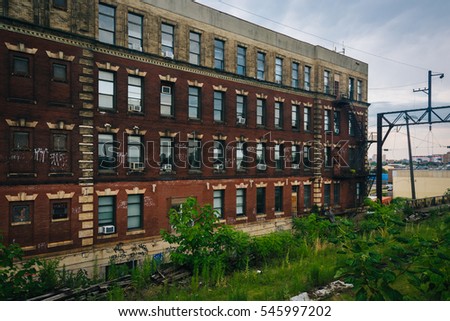 Old brick buildings, seen from the Reading Viaduct, in Philadelphia, Pennsylvania.