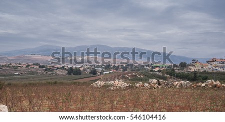 Metula, a town in northernmost part of Israel, as seen from the North (close to the Lebanese border, built on a ridge of hills, located between the Biblical sites of Dan, Abel Bet Ma'aha & Eyoun