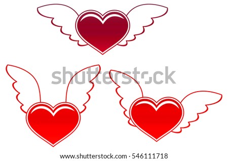 Color silhouettes of flying hearts.  Raster clip art.