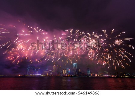 Fireworks Celebration at Hong Kong Victoria Bay in Hong Kong