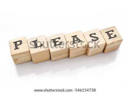 PLEASE word made with building blocks isolated on white