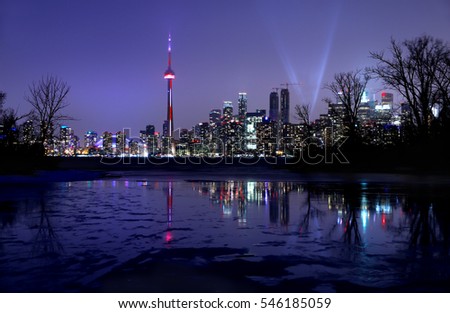 Winter landscape of Toronto Skyline at night, Ontario, Canada