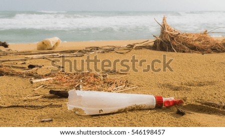 Garbage on a beach left by tourist, environmental pollution concept picture
