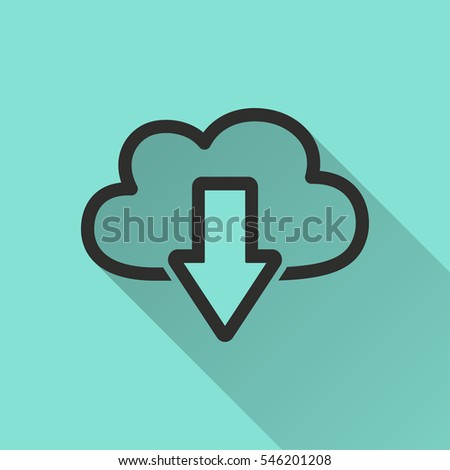 Cloud download vector icon. Black illustration isolated on green background for graphic and web design.