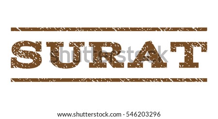 Surat watermark stamp. Text tag between horizontal parallel lines with grunge design style. Rubber seal stamp with dust texture. Vector brown color ink imprint on a white background.