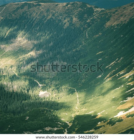 View of autumn nature in Tatra Mountains in Slovakia - instant vintage square photo
