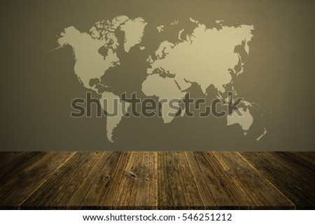 Frosted glass texture background natural color , process in vintage style with wood terrace with world map