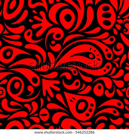Vector seamless ornament in red colors on a black background. Distressed damask seamless pattern background tile.