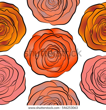 Orange, pink and neutral roses. Trendy vector seamless Floral Pattern.