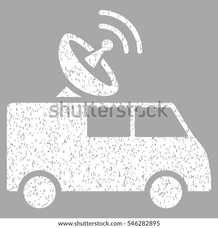 Radio Control Car grainy textured icon for overlay watermark stamps. Flat symbol with dirty texture. Dotted vector white ink rubber seal stamp with grunge design on a silver background.