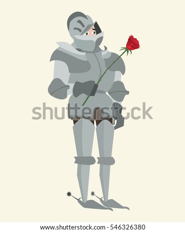 knight in armour with red rose vector romantic cartoon