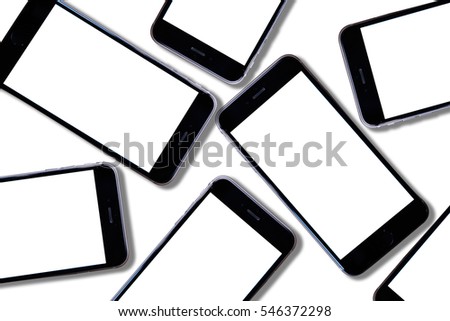 Group of Smartphone with blank white screen On white background for mocup you display montage