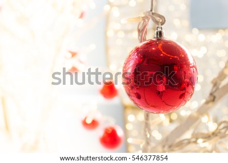 Cristmas. Christmas ball. Luxury christmas ball on christmas tree. Home made Christmas ball hanging on pine twig.