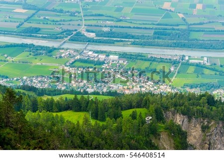 aerial view of liechtenstein from furstensteig hiking trail.